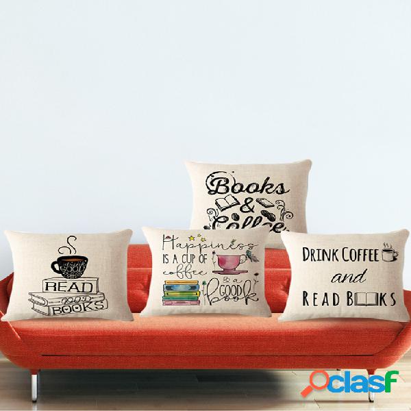 Coffee Books Theme Pillow Caso Silla Sofá Asiento trasero