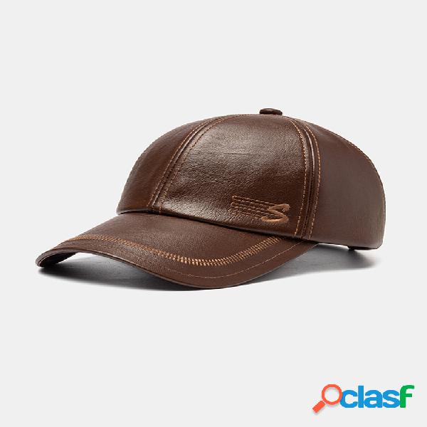 Gorra de béisbol de piel sintética para hombre con bordado