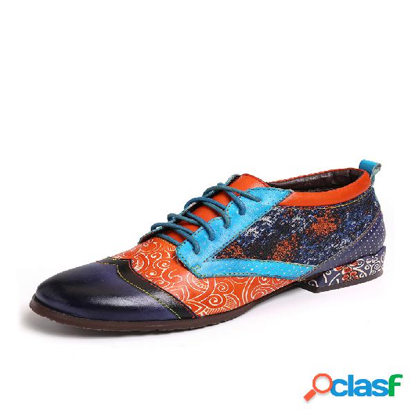 SOCOFY Bohemian Patrón Spots Colorful Costuras Piel Genuina