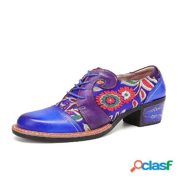 SOCOFY Bordado floral Piel Genuina Zapatos de tacones