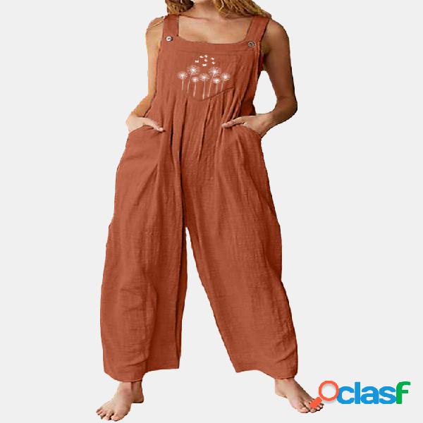 Tirantes Estampado de flores Pierna ancha Casual Mono Para