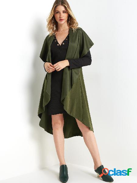 Trench sin mangas con cuello y solapa verde liso