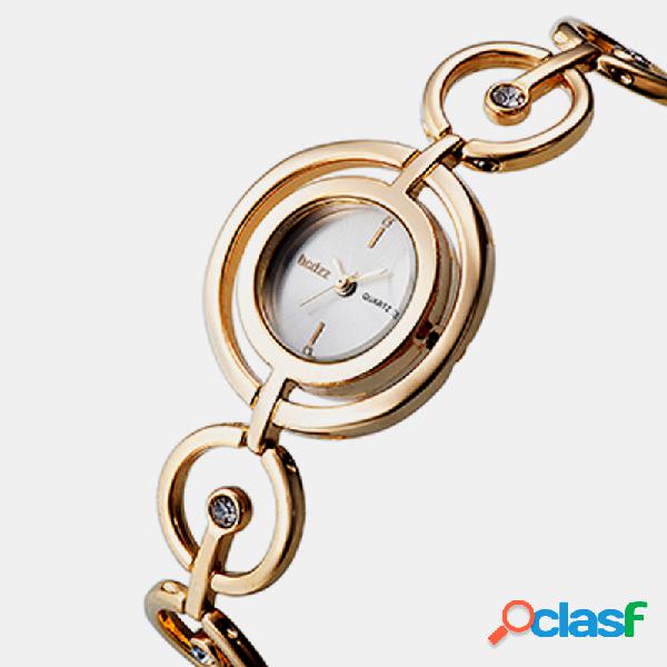 Trendy Cute Mujer Reloj Aleación Banda Doble círculo Dial