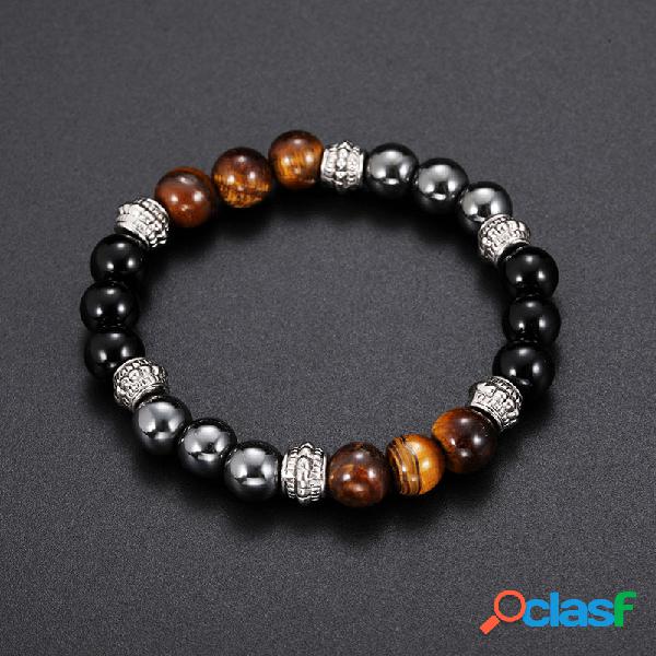 vendimia Pulsera con cuentas de ojo de tigre para hombre y