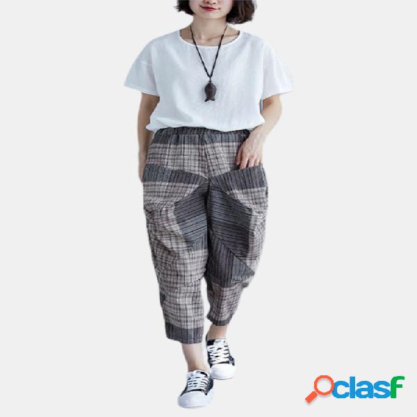 Algodón suelto Lino Rábano Casual Nueve Pantalones Harem