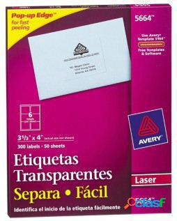 Avery Etiquetas Transparentes 5664, 300 Etiquetas de 3.33 x