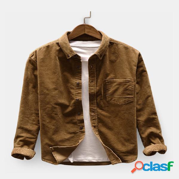 Hombre Casual pana manga larga suelta Camisa Chaqueta con