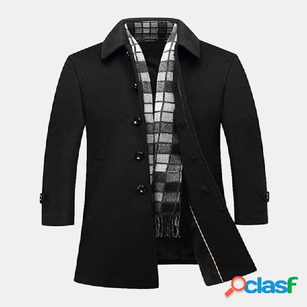 Negro Negocios Casual Woolen Chaquetas Mid Long Trench Coats