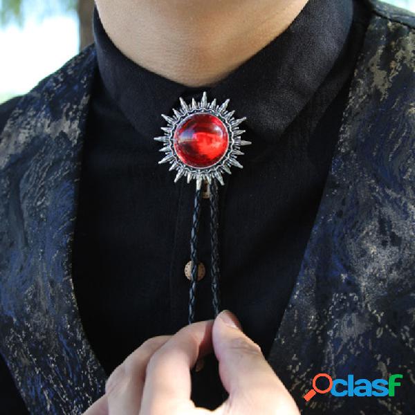 vendimia Bolo Tie Ajustable Red Sun Collar Plumas Borlas