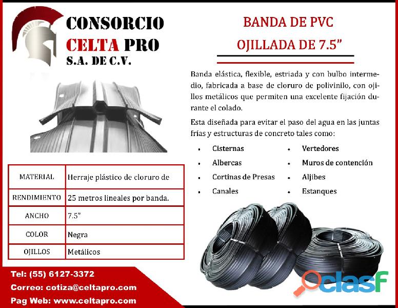BANDA DE PVC OJILLADA NEGRA DE 7.5”
