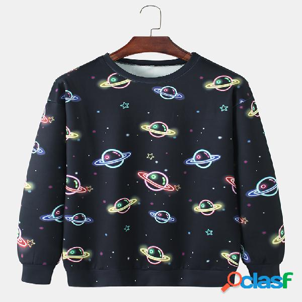 Hombre Starry Sky Print Cotton Crew Cuello Sudadera suelta
