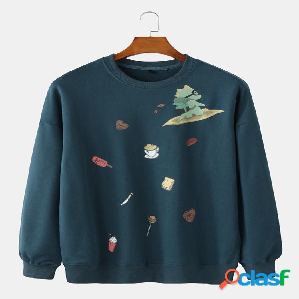 Mens Funny Cartoon Patrón Print Cotton Crew Cuello Sudadera