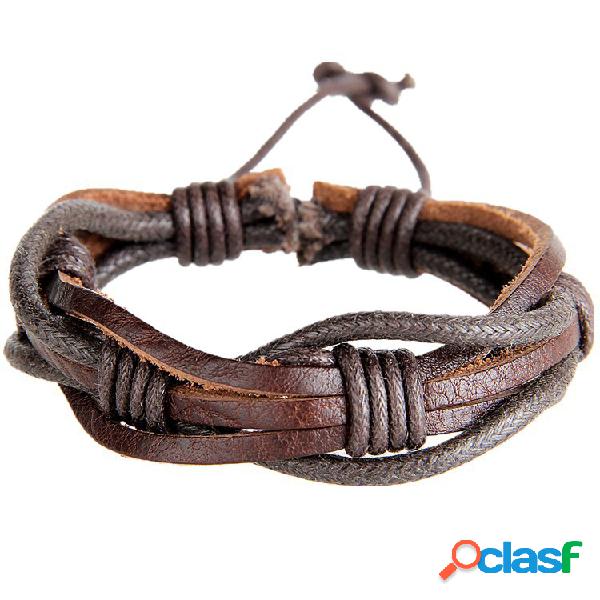 Punk Cuff Pulseras Handmade Waves Coffee Leather Pulsera