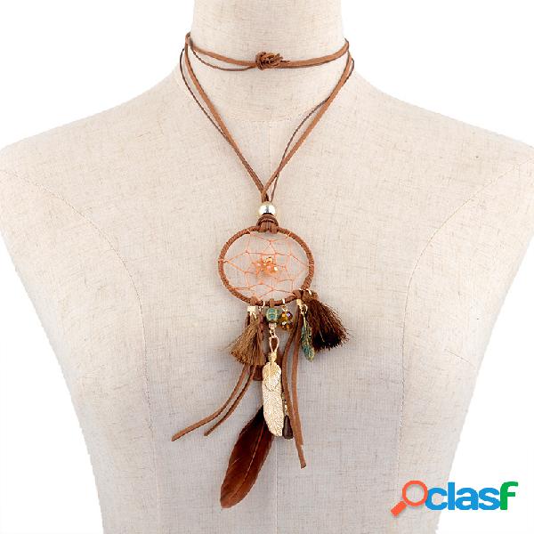 vendimia Atrapasueños Colgante Collar Borla de plumas de