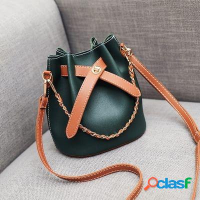 Mujer Elegante PU Cubeta de cuero Bolsa Crossbody Bolsa