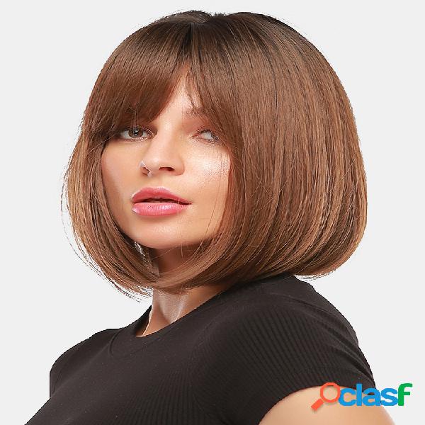 14 Inch Negro Degradado Marrón Corto Recto Cabello Cabezal