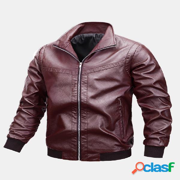 Chaqueta de motociclista de cuero PU con cremallera básica