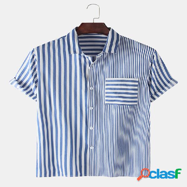 Hombre Algodón Rayas Panel Casual Camisa