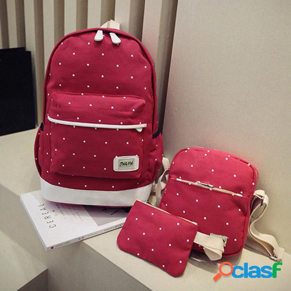 Mochila de lona 3PCS Set Casual de gran capacidad Escuela
