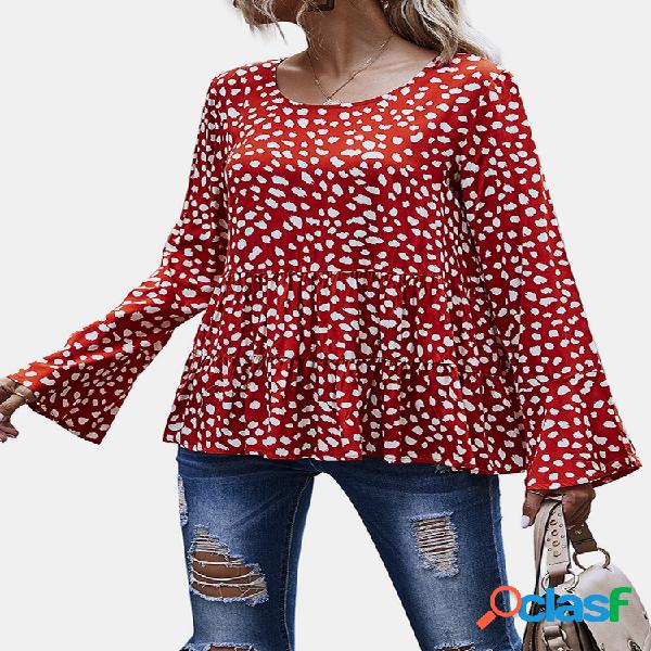 Blusa casual de manga larga con cuello redondo y estampado