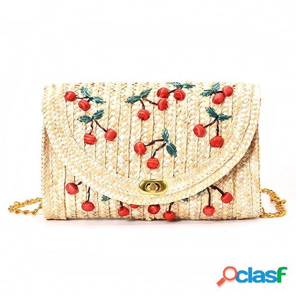 Cereza fruta linda paja Playa Bolsa hombro Bolsa para Mujer