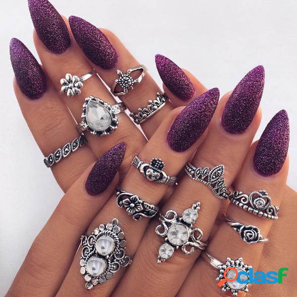 Fashion Opal Rings Set 13 piezas Flor Corazón Anillo