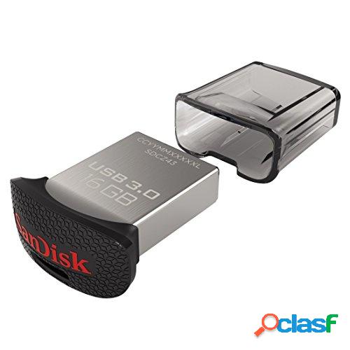 Memoria USB SanDisk Ultra Fit, 16GB, USB 3.0, Negro/Plata