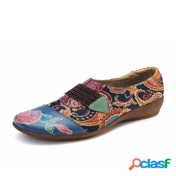 SOCOFY Folkways Flowers Patrón Piel Genuina Empalme