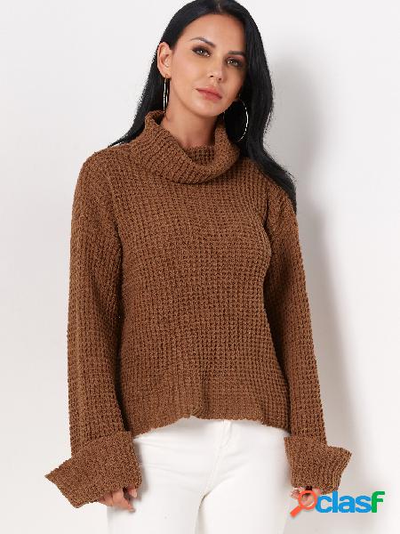 Coffee Plain Roll Neck Mangas largas Regular Fit Suéteres