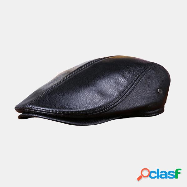 Hombre Ajustable vendimia Piel Genuina Gorras de boina al