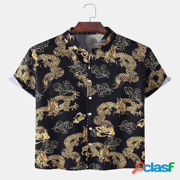 Hombre All Over Golden Dragón Camisas de manga corta de