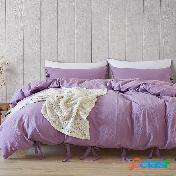 Juego de ropa de cama con cinta de color sólido de 3 uds