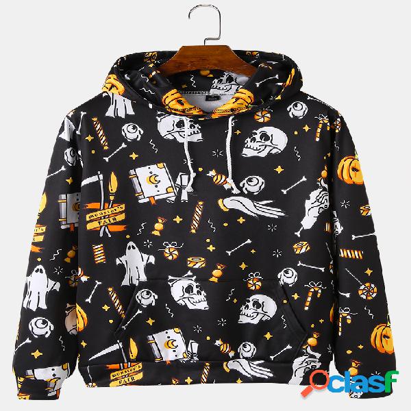 Mens All Over Cráneo Imprimir Sudaderas con capucha sueltas