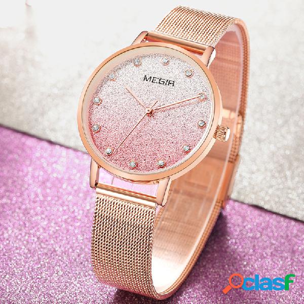 Ultra Thin Simple Diseño Mesh Steel Strap Mujer Reloj de