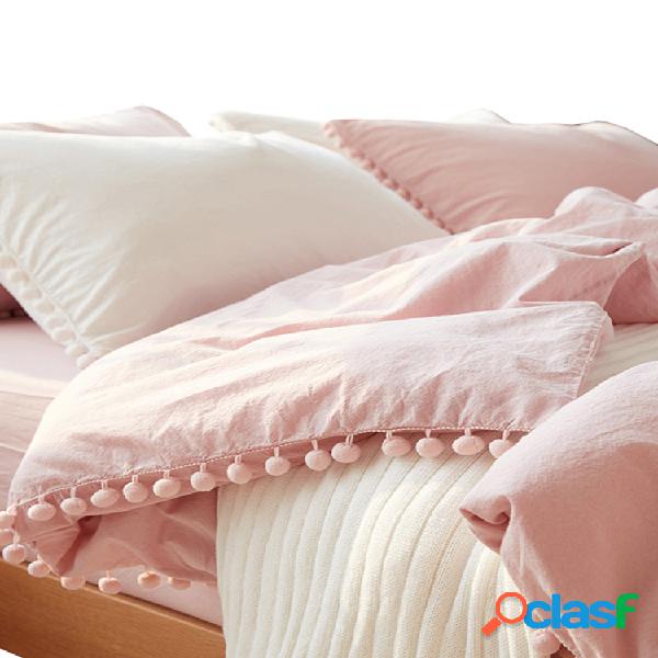 Wihte Rosa juegos de cama con bola lavada tela de microfibra