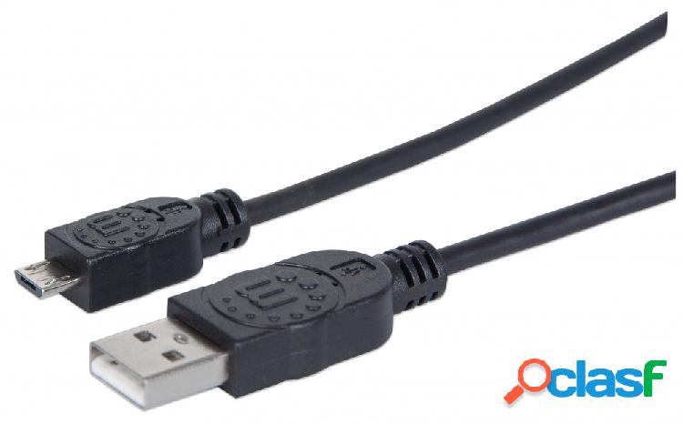 Manhattan Cable USB A Macho - USB Micro B, 1.8 Metros, Negro