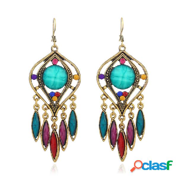 African Retro borlas Pendientes estilo largo azul Oreja gota
