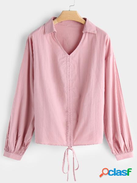 Blusas de manga larga de color rosa con cuello en V