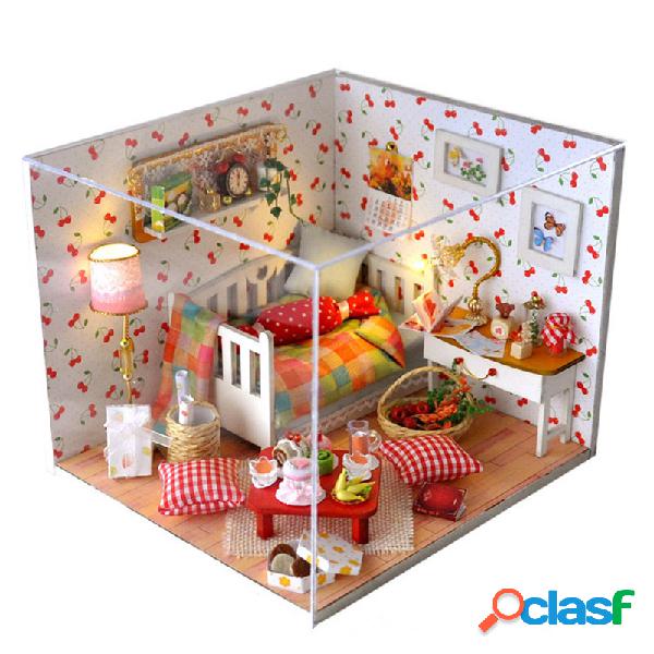 Cherry House DIY Casa de muñecas con luz de cubierta