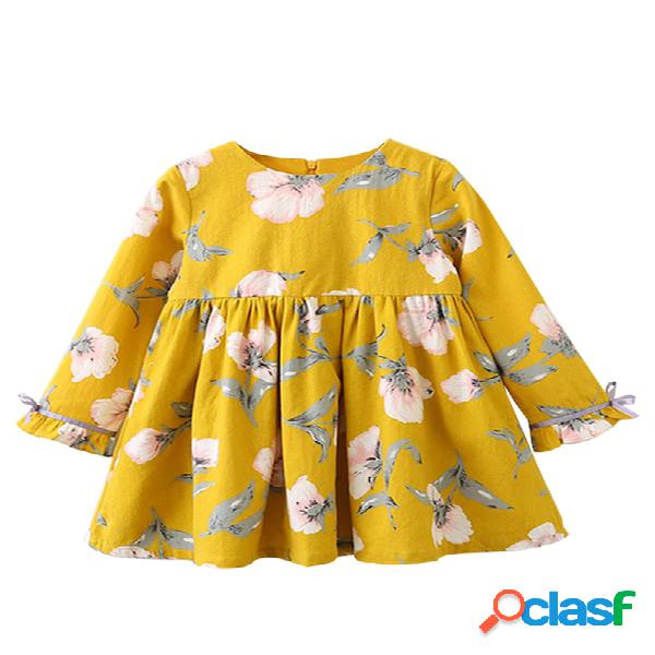 Chica Vestido manga larga floral O Cuello ropa para niños