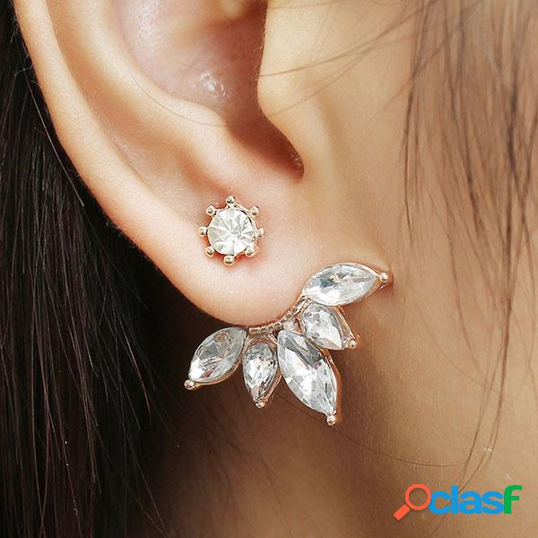 Fashion Silver Gold Rose Gold Zircon Hoja Stud Pendientes