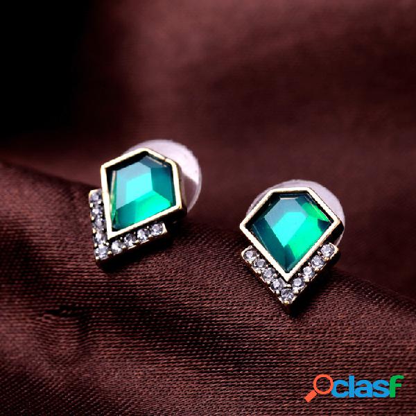 Luxury Emerald Lady Pendientes Rhinestone Oreja Stub para