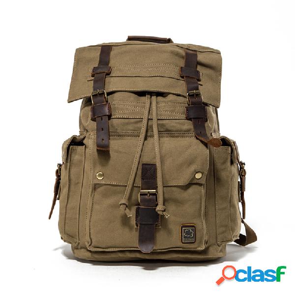 QC COTTON Mochila con cordones de lona vendimia Cuero de