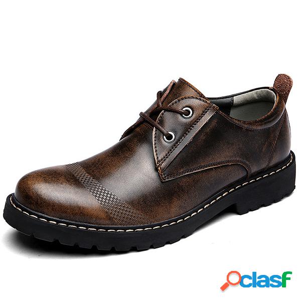 Zapatos casuales retros de cuero vacuno de empeine bajo con