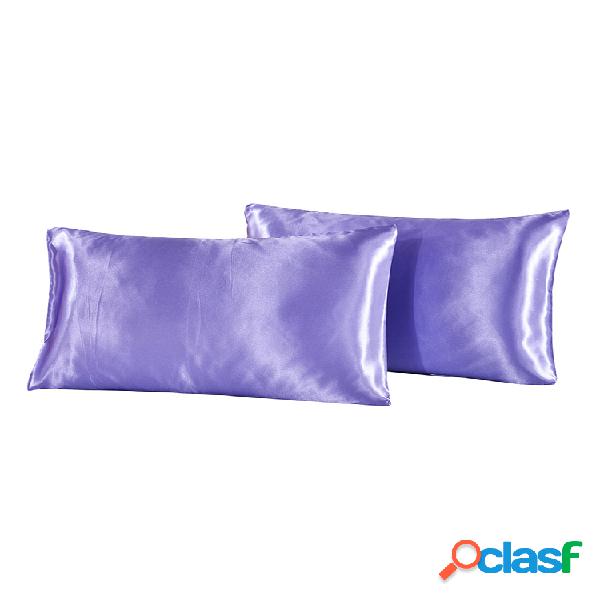 2 unids / set Soft Almohada de satén de seda Caso Ropa de