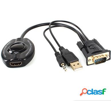 BRobotix Adaptador VGA/3.5mm/USB Macho - HDMI Hembra, Negro