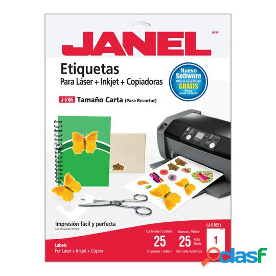 Janel Paquete de 25 Etiquetas Blancas de 216x279mm