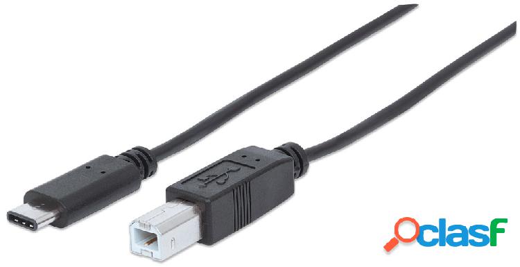 Manhattan Cable USB C Macho - USB B Macho, 2 Metros, Negro