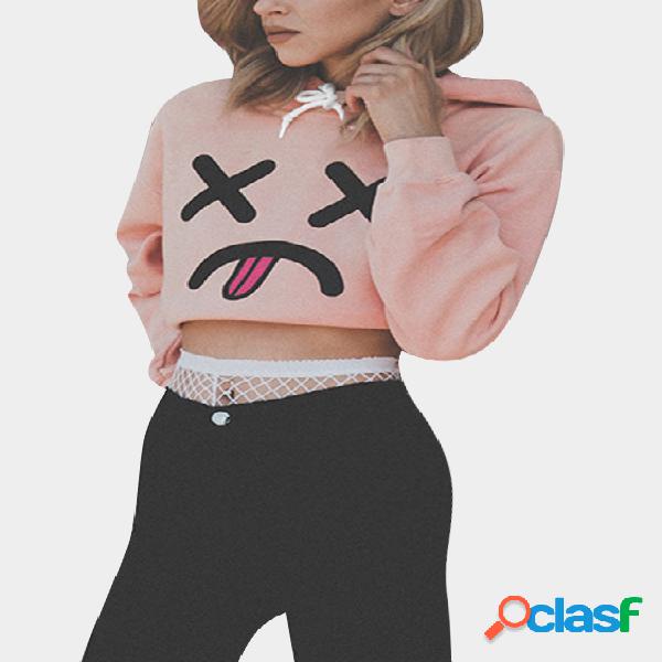 Pink Expression Pattern Long Sleeves Sudaderas con capucha