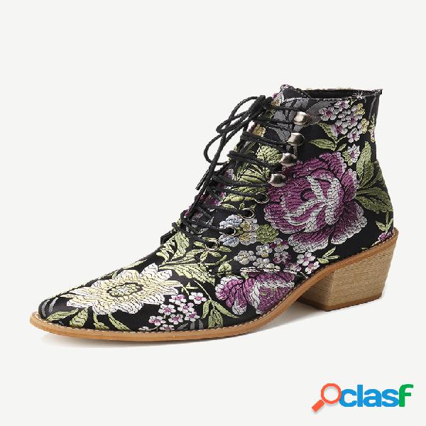 Plus Talla Mujer Moda puntiaguda Flores Bordado Tacón